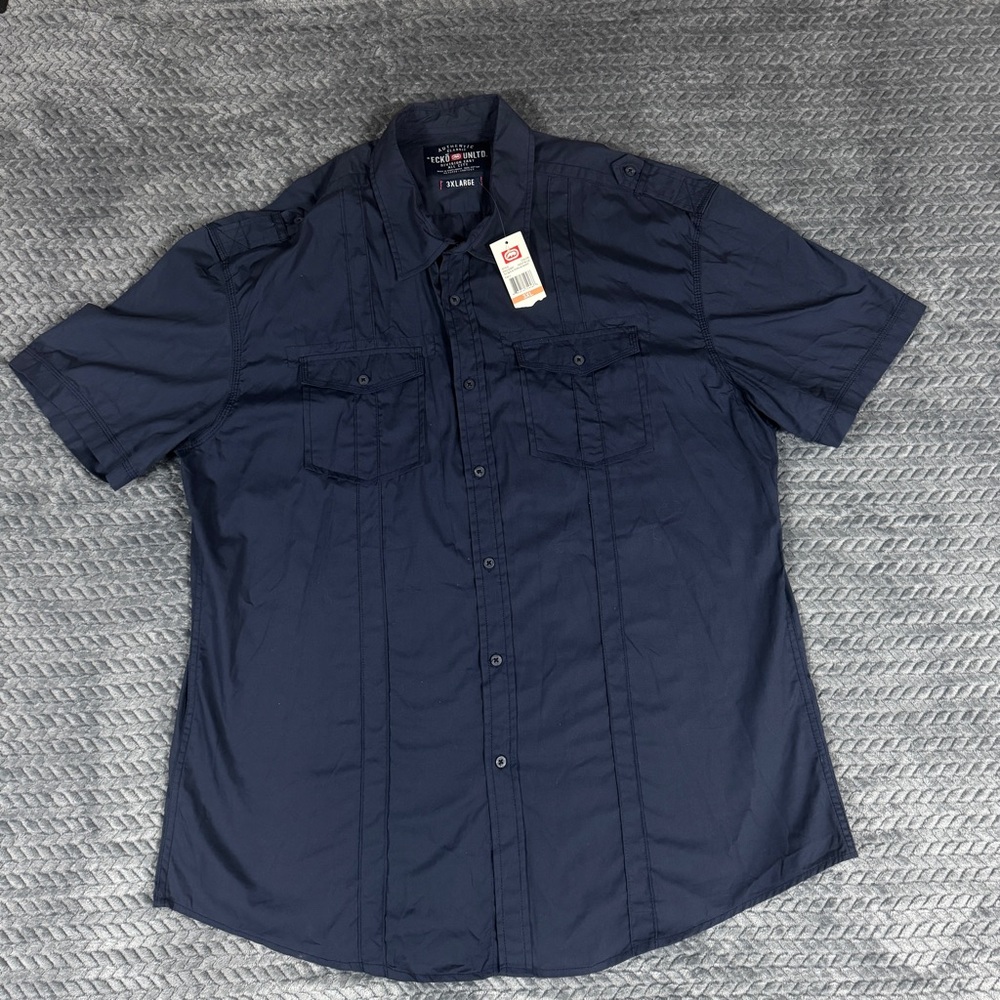 Ecko Unltd. Men’s Ss Solid Poplin Button Up Shirt Deep Blue Size 3X Large